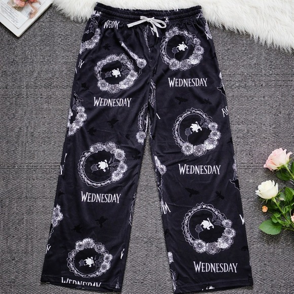 MAD Engine Other - Mad Engine S Wednesday Addams Pajama‎ Pants Black Goth Lounge Bottoms Unisex NEW